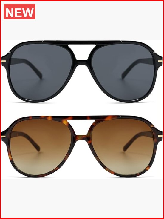 3 Pack Retro Square Aviator Sunglasses Oversized Vintage 70s Classic